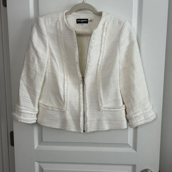 Karl Lagerfeld Paris White Cropped Jacket | Chic & Structured - Picture 2 of 5